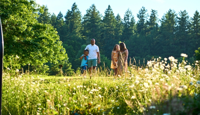 Family walking at Whitemead Forest Park